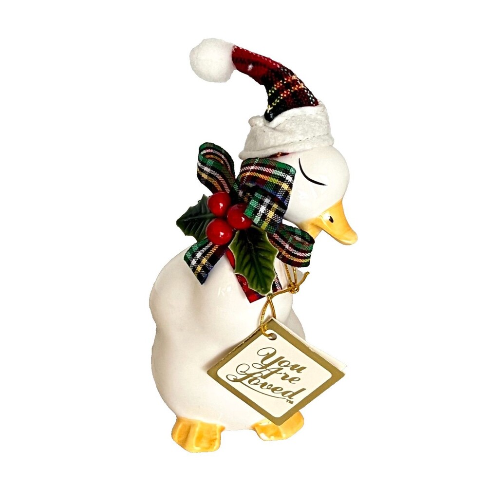 Vtg 87 Ceramic Goose Figurine Artistic Gifts Tartan Plaid Christmas Holiday Duck